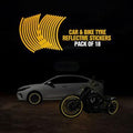Car & Bike Tyre Reflective Rim Stickers (18 Yellow Stripes, Universal Fit)
